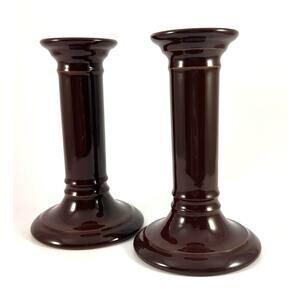 Discontinued Royal Doulton- England - Pottery Candlesticks- Glossy Brown Glaze